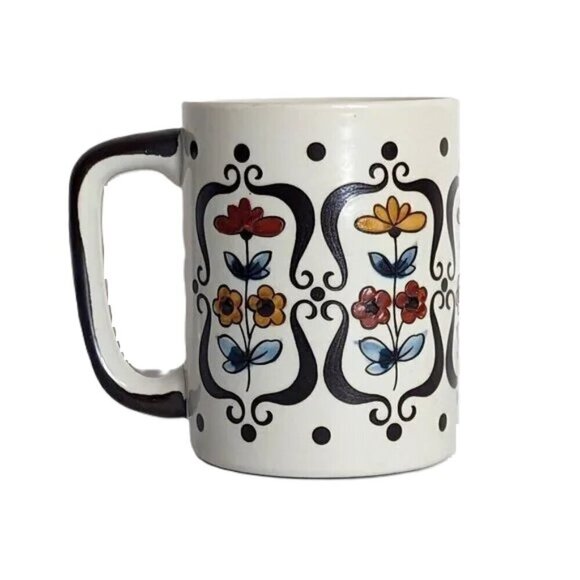 Vintage Folk Art Ceramic Mug Mid Century Floral Scandinavian Cottagecore - Picture 1 of 6